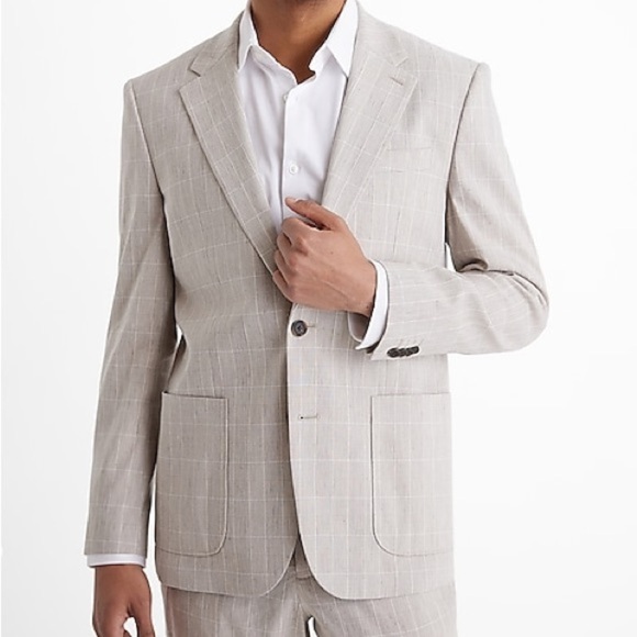 Express Other - EXPRESS $278 Cream PLAID EXTRA SLIM LINEN BLEND SUIT JACKET SZ 38R